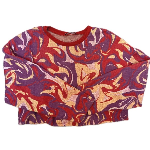 cropped knit marbled jacquard sweater (size M) - Picture 1 of 10